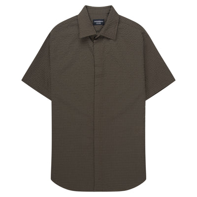 Armani Khaki Icon Checkered Crimp SS Shirt