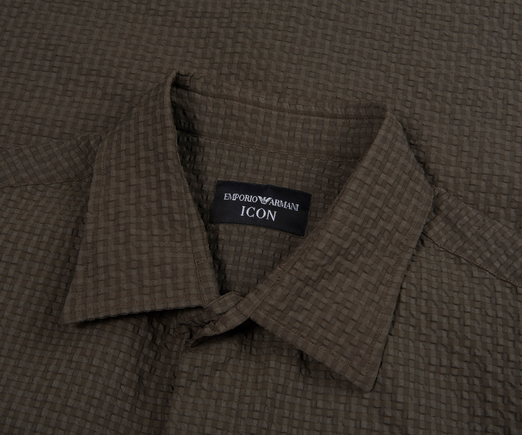 Armani Khaki Icon Checkered Crimp SS Shirt