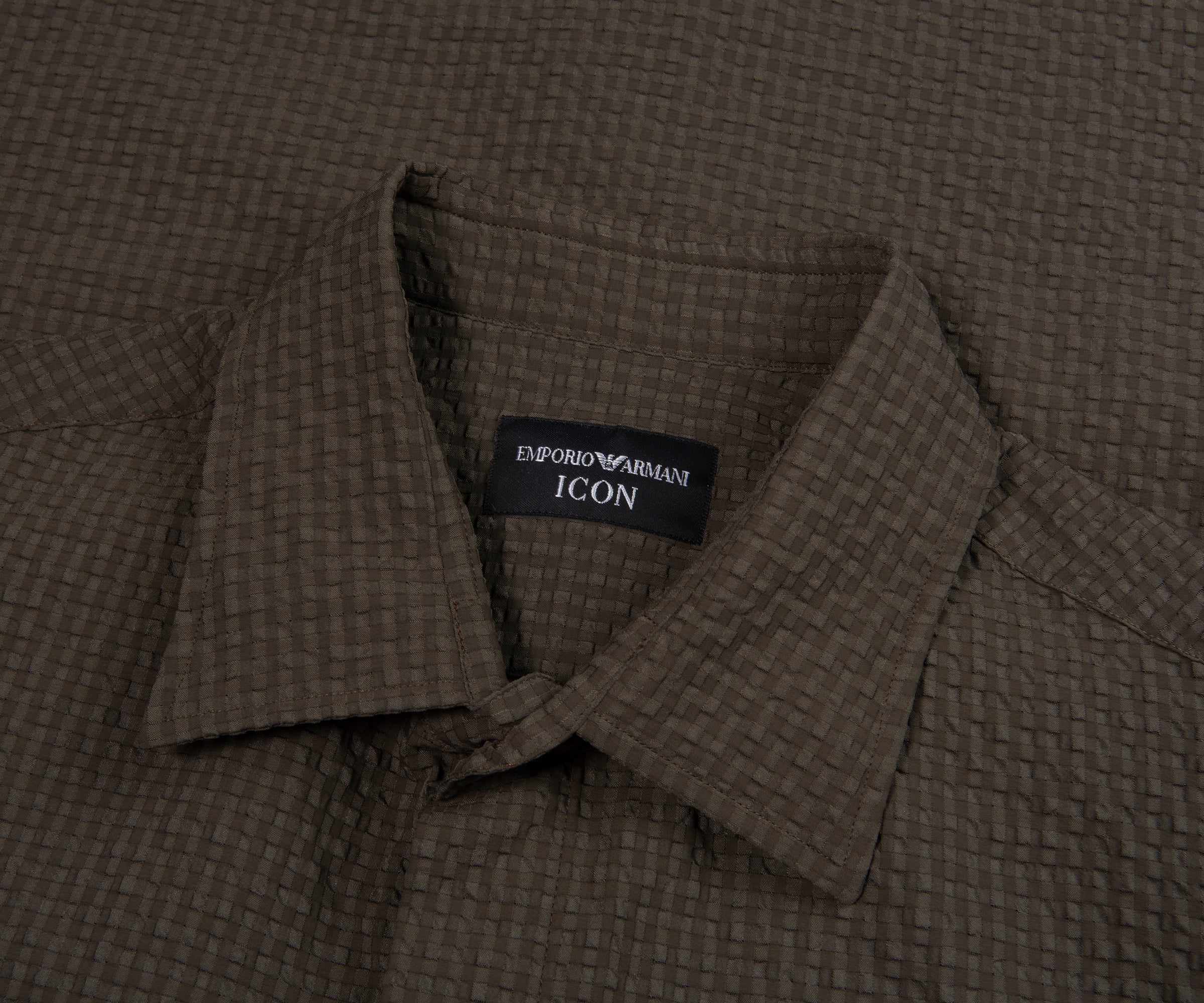 Armani Khaki Icon Checkered Crimp SS Shirt