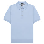 BOSS H Nolano Light Blue Knitted Polo. Features a contemporary polo collar and signature side-seam logo flag.