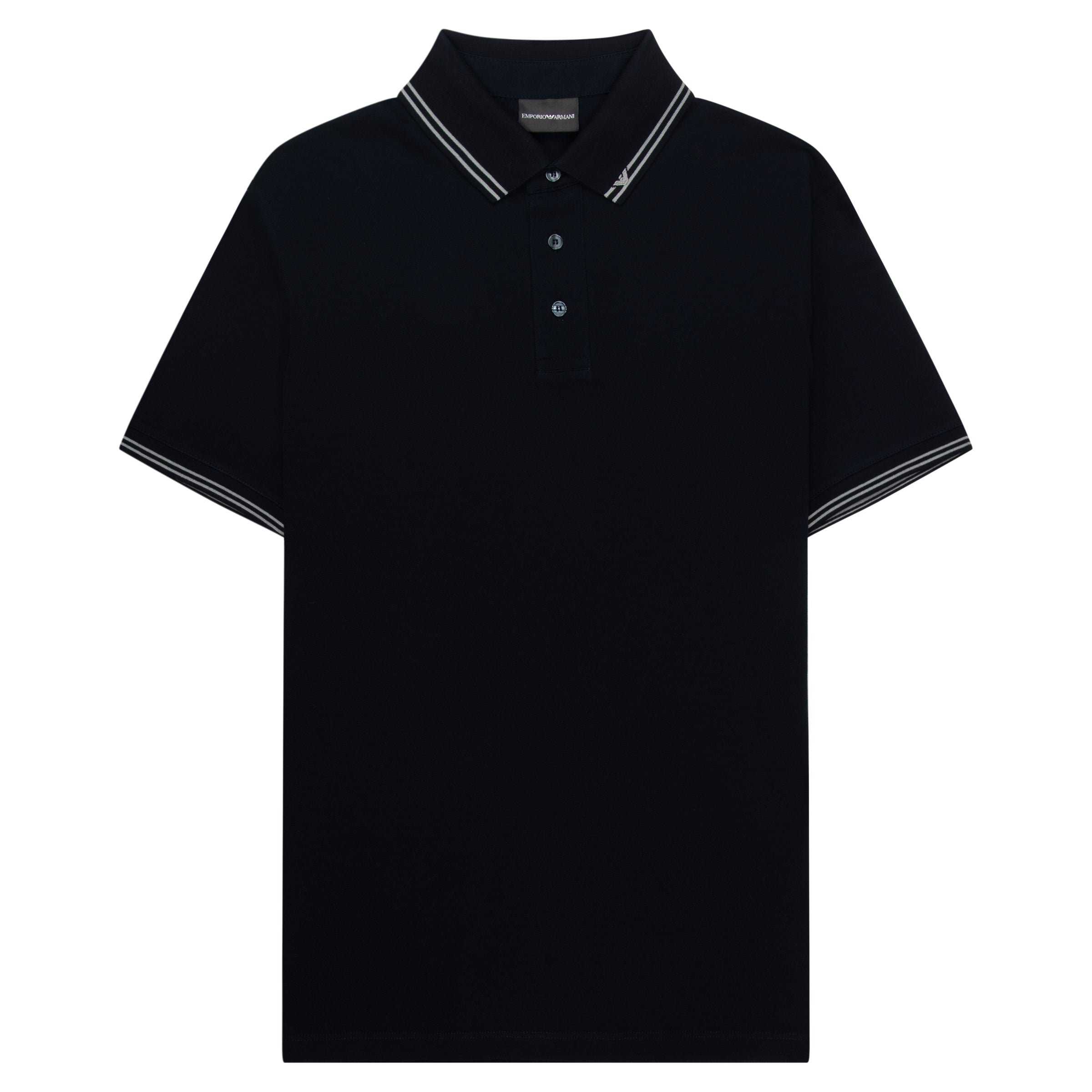 Men’s navy cotton piqué polo shirt with logo-trim collar and micro eagle embroidery, regular fit