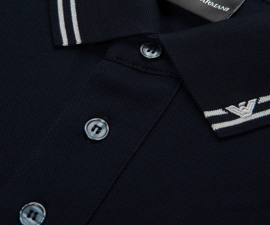 Armani Navy Collar Logo Trim Polo