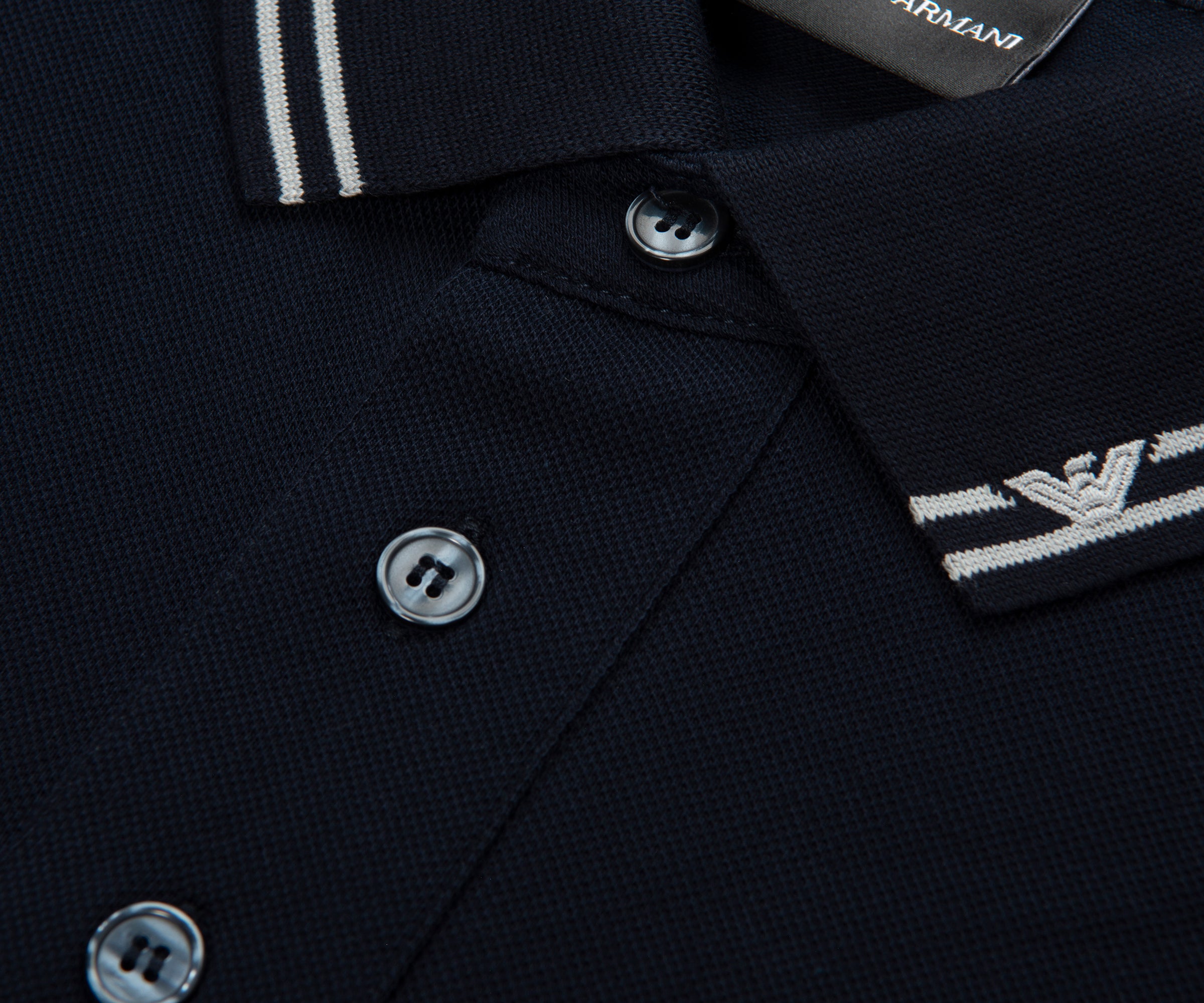 Armani Navy Collar Logo Trim Polo