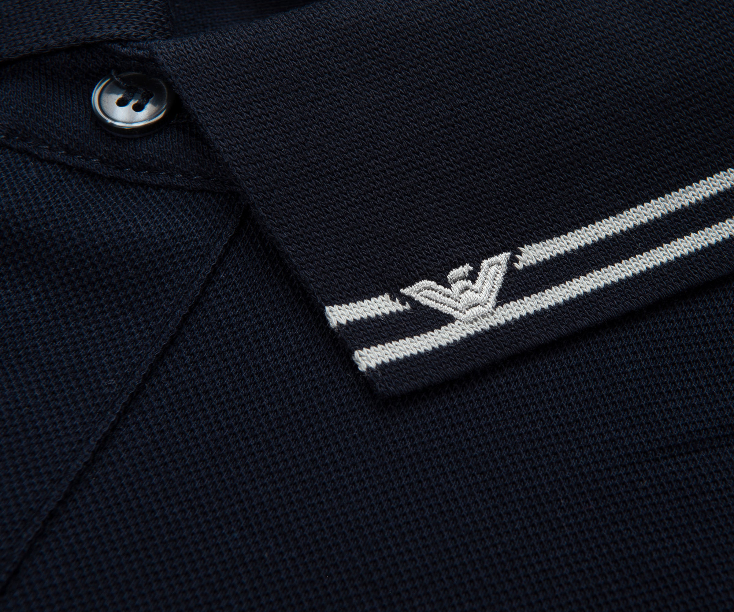 Armani Navy Collar Logo Trim Polo