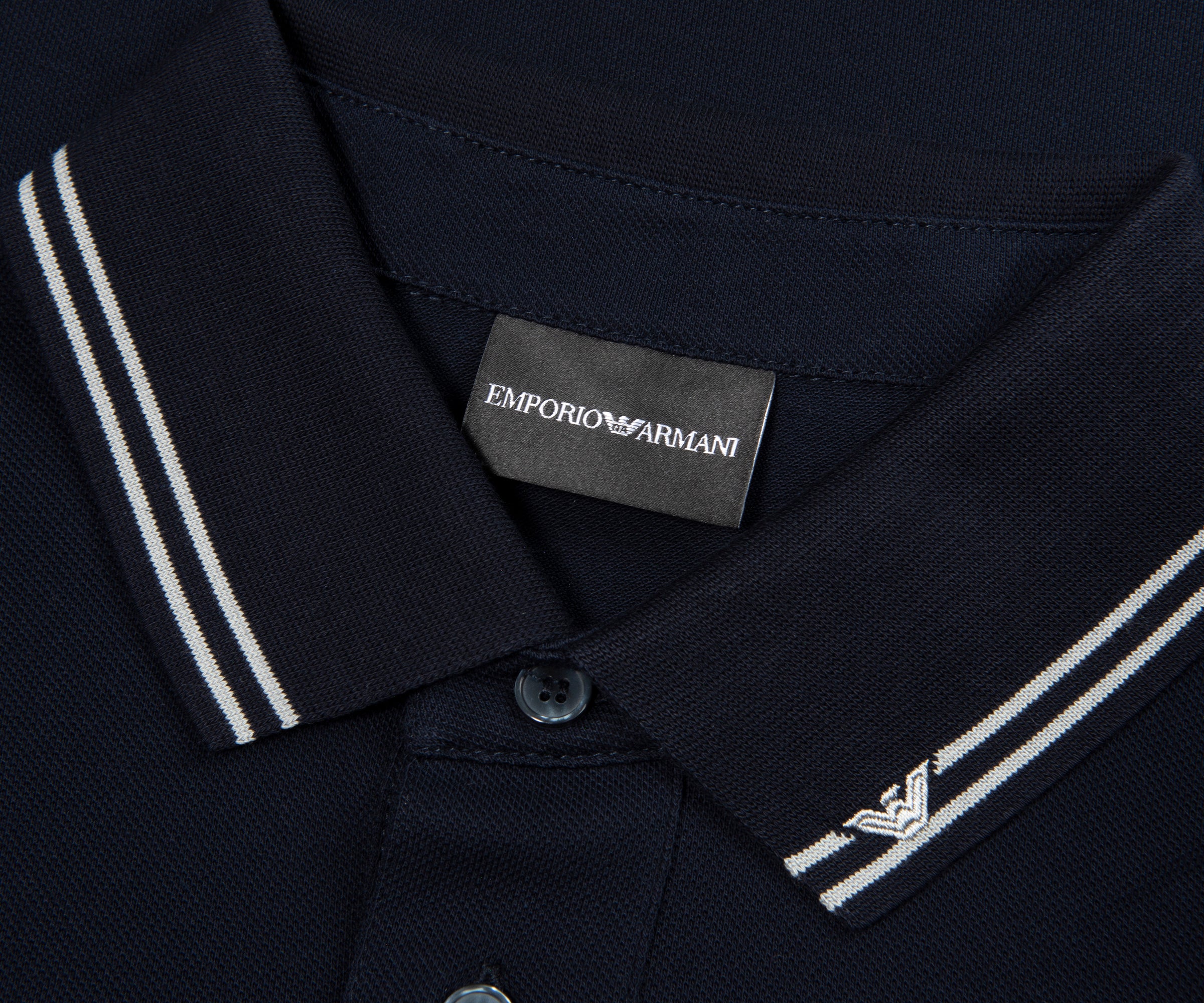 Armani Navy Collar Logo Trim Polo
