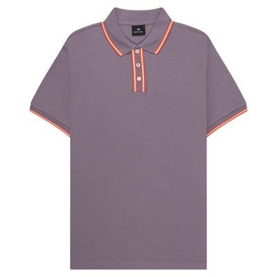 Purple Paul Smith polo shirt with red contrast tipping on collar, placket and sleeve cuffs.