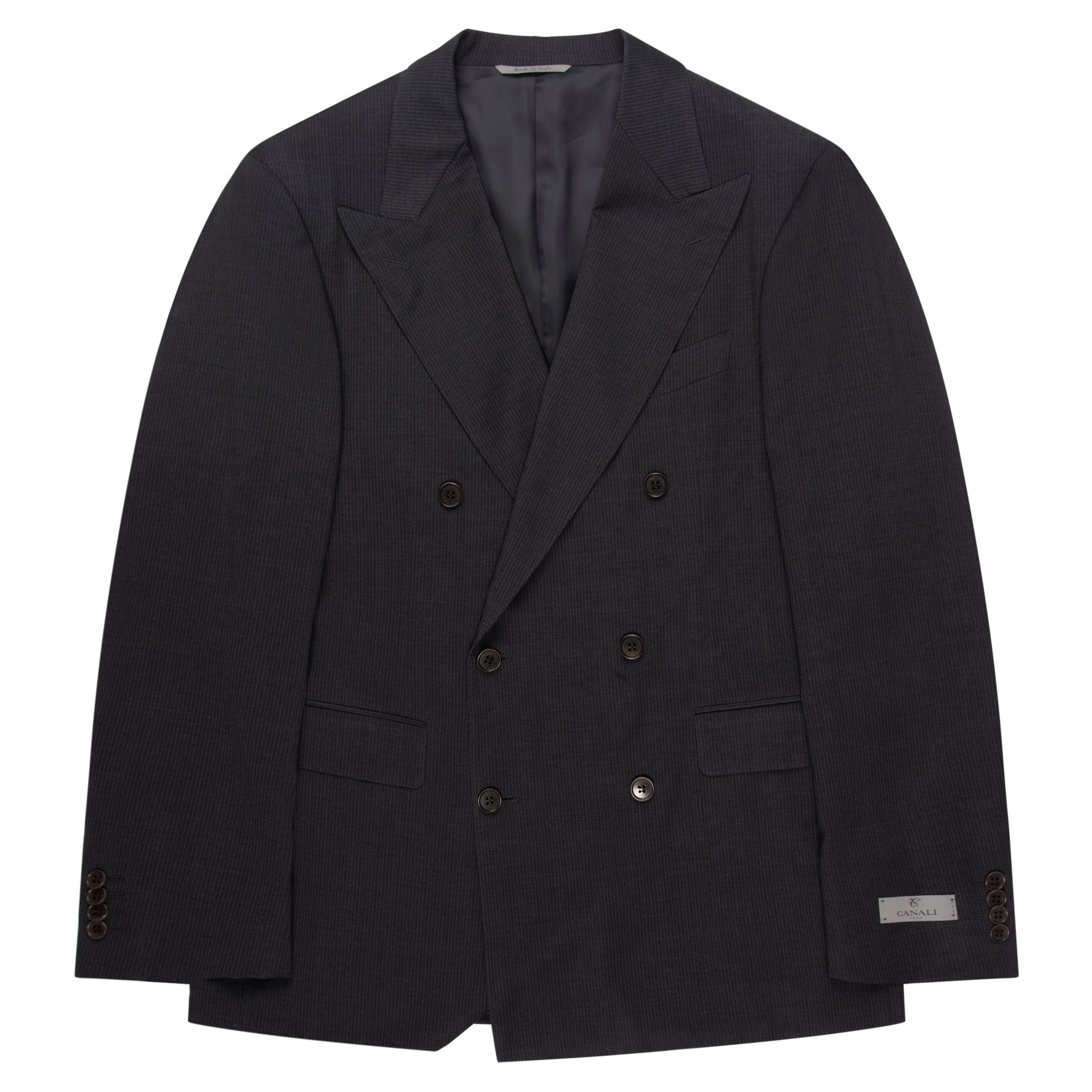 Canali Double Breasted Pinstriped Suit Charcoal