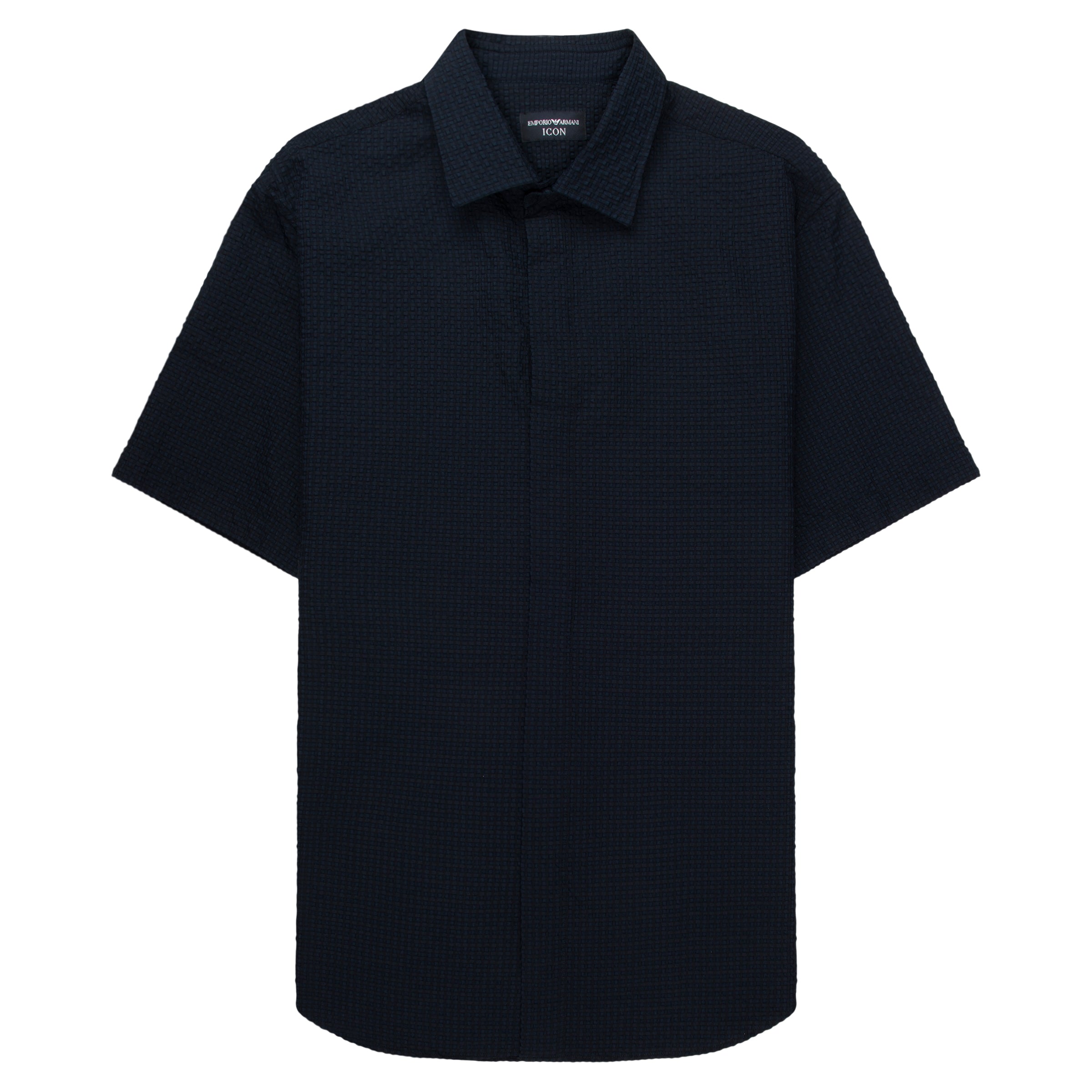 Armani Navy Icon Checkered Crimp Short Sleeve Shirt