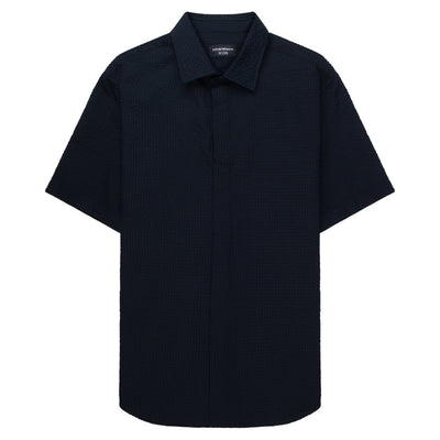 Armani Navy Icon Checkered Crimp Short Sleeve Shirt