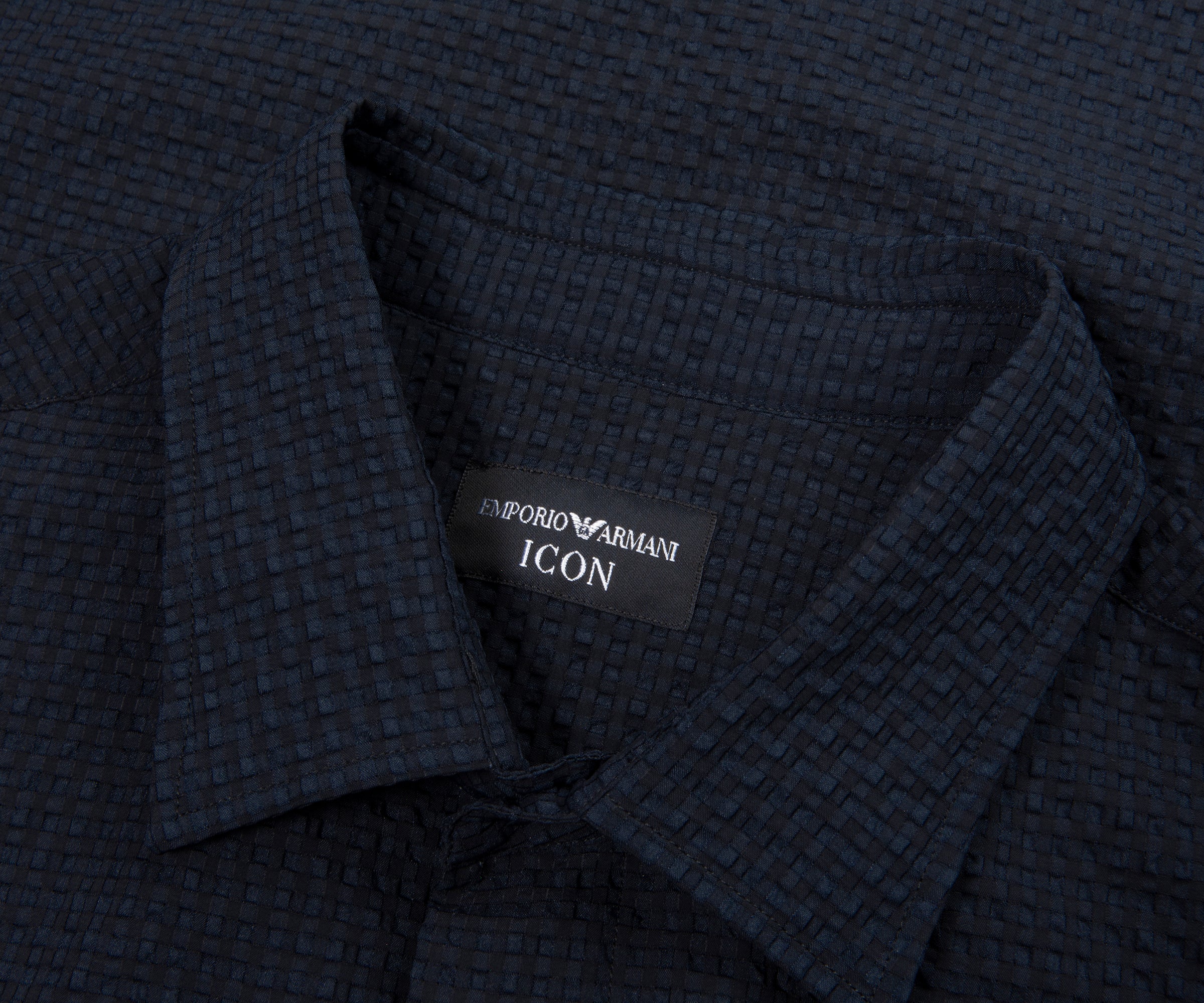 Armani Navy Icon Checkered Crimp SS Shirt