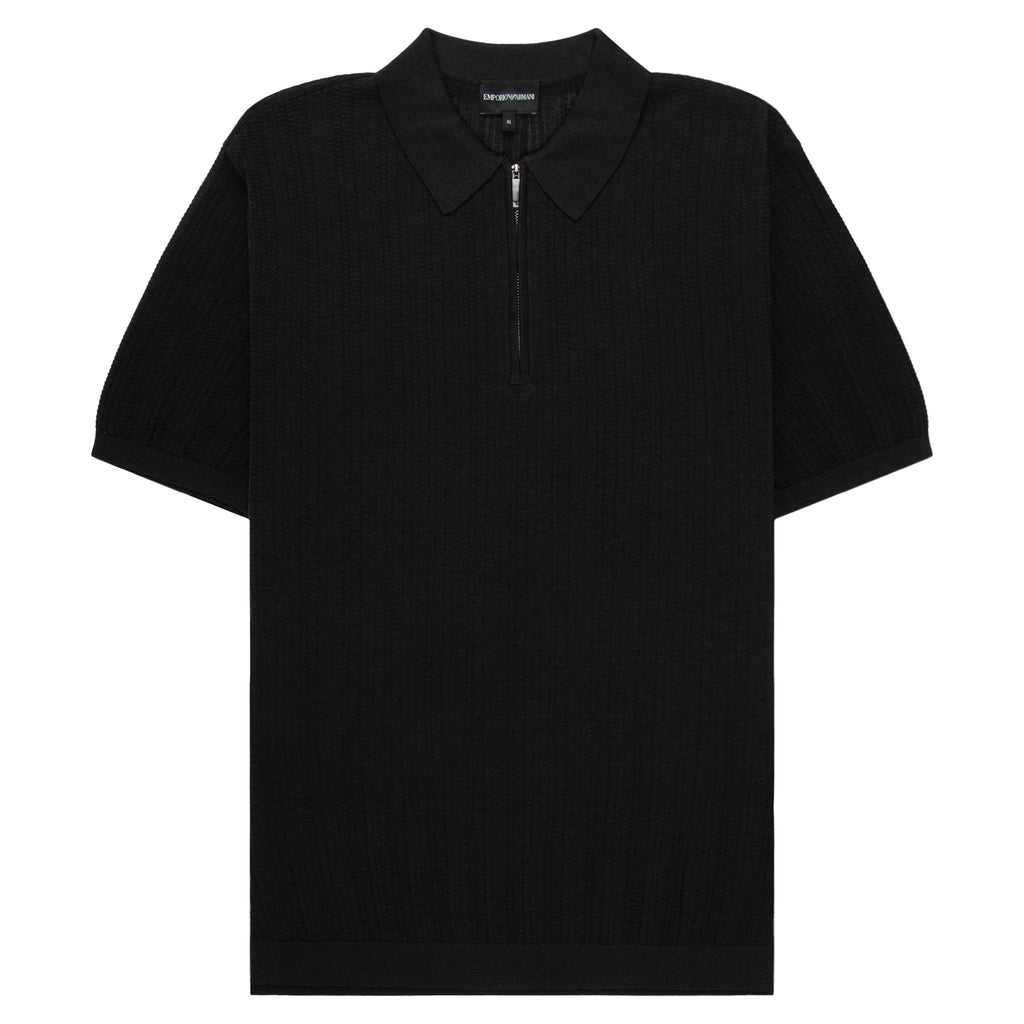 Armani Dark Grey Waffle 1/4 Zip Knitted Polo