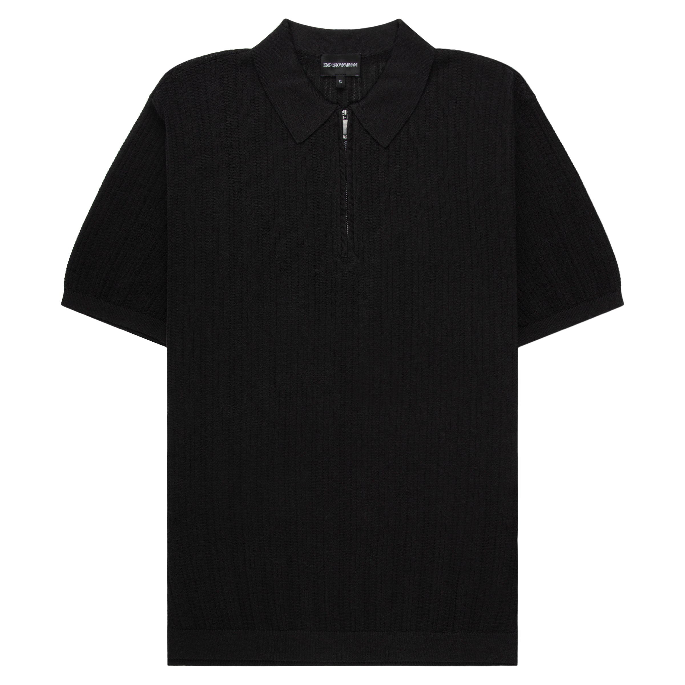 Armani Dark Grey Waffle 1/4 Zip Knitted Polo