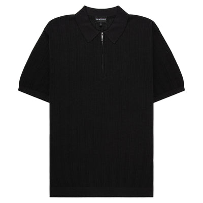 Armani Dark Grey Waffle 1/4 Zip Knitted Polo