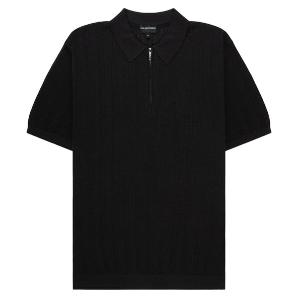 Armani Dark Grey Waffle 1/4 Zip Knitted Polo