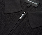 Armani Dark Grey Waffle 1/4 Zip Knitted Polo