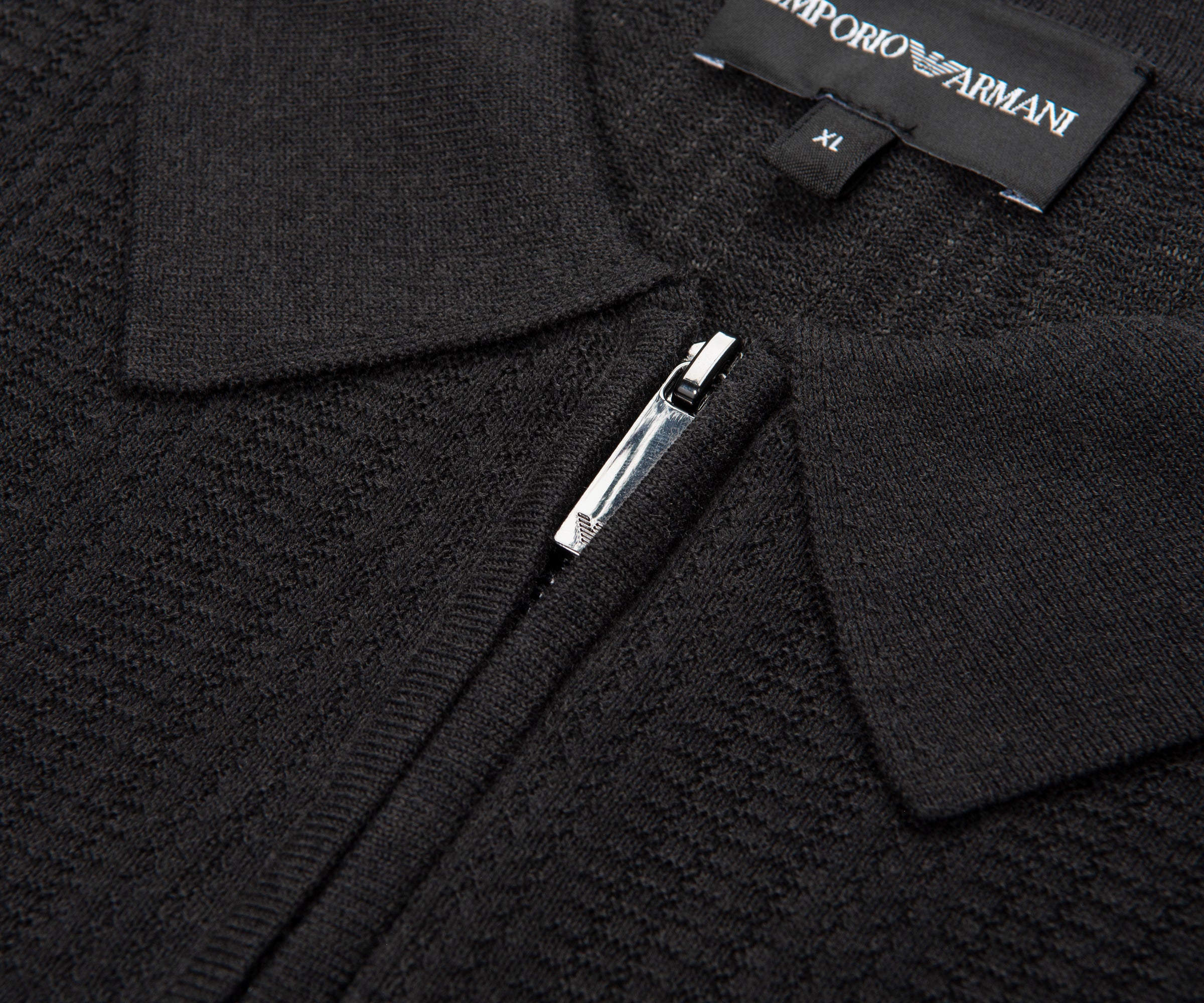 Armani Dark Grey Waffle 1/4 Zip Knitted Polo