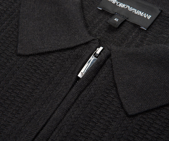 Armani Dark Grey Waffle 1/4 Zip Knitted Polo