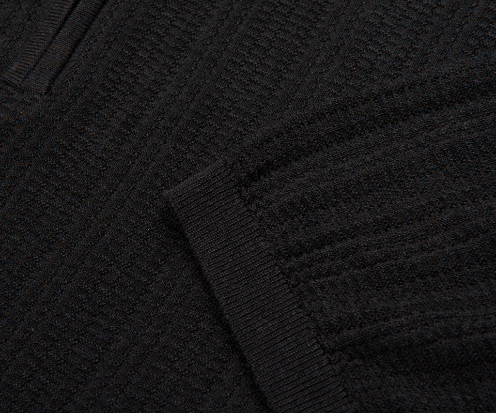 Armani Dark Grey Waffle 1/4 Zip Knitted Polo