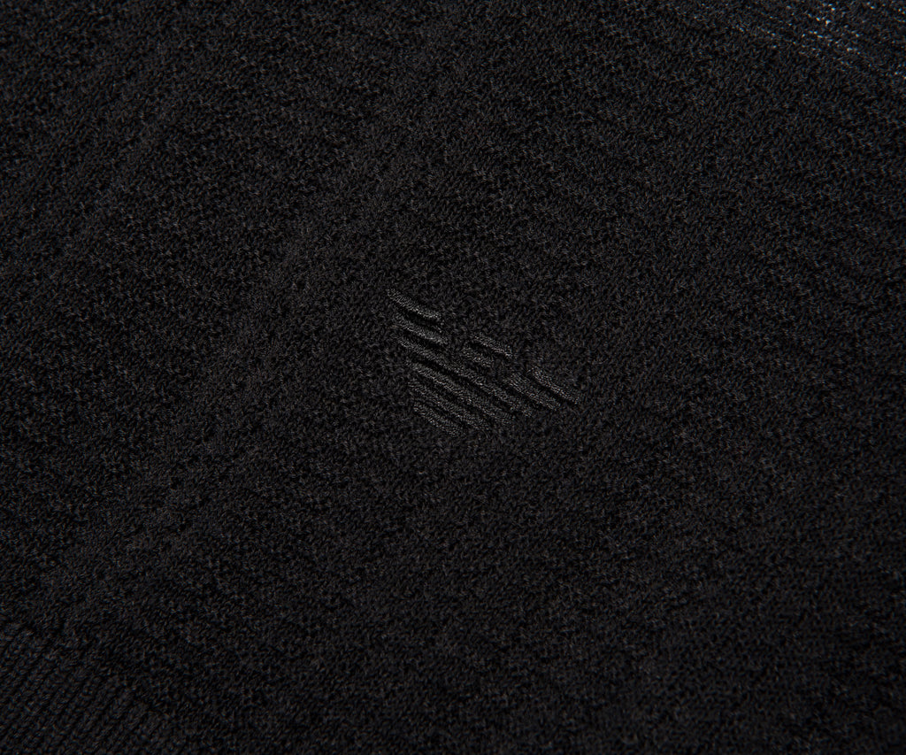 Armani Dark Grey Waffle 1/4 Zip Knitted Polo