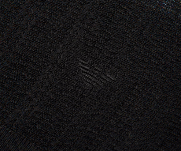 Armani Dark Grey Waffle 1/4 Zip Knitted Polo