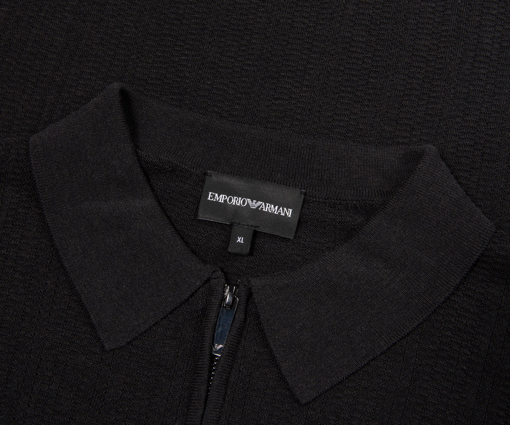 Armani Dark Grey Waffle 1/4 Zip Knitted Polo