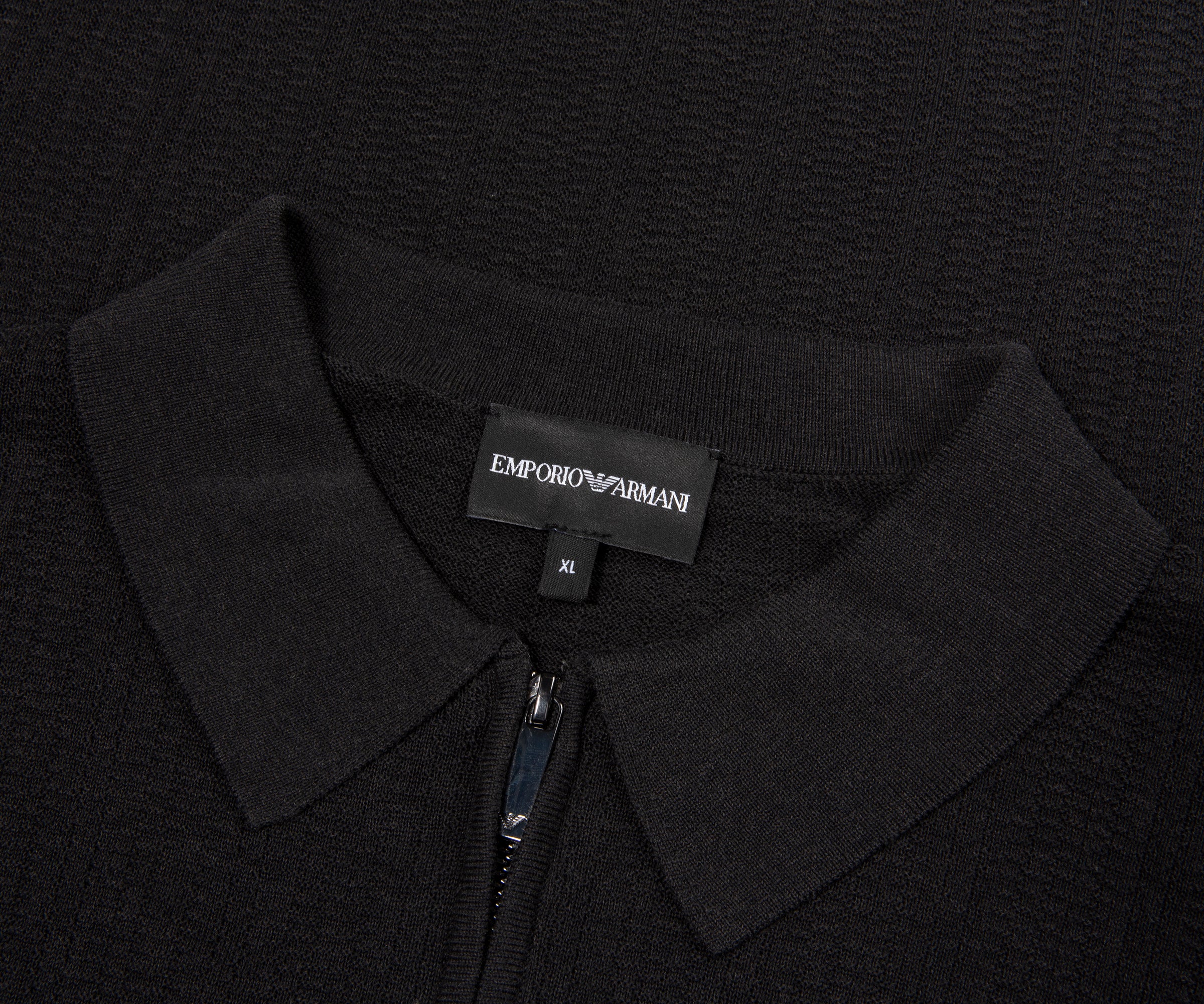 Armani Dark Grey Waffle 1/4 Zip Knitted Polo