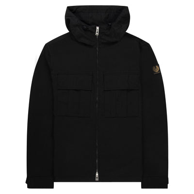 Belstaff Black Container Hooded Overshirt with brands logo on the left  hand shoulder 