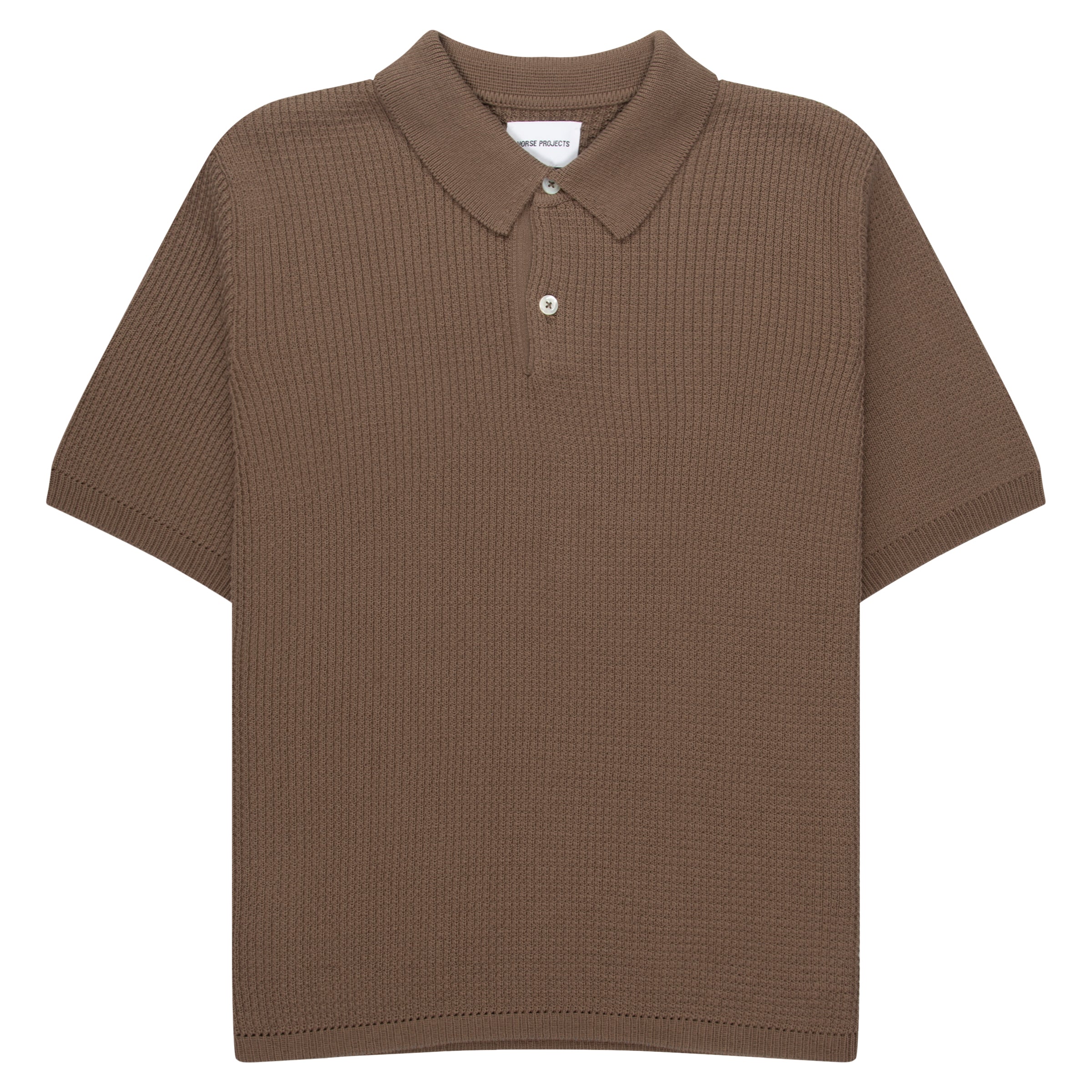 Norse Projects Walnut Anholt Cotton Knitted Crepe Polo