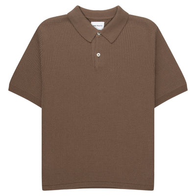 Norse Projects Walnut Anholt Cotton Knitted Crepe Polo