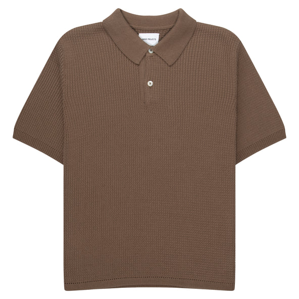 Norse Projects Walnut Anholt Cotton Knitted Crepe Polo