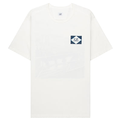 C.P. Company Gauze White/Blue Van Scenery Back Logo T-Shirt