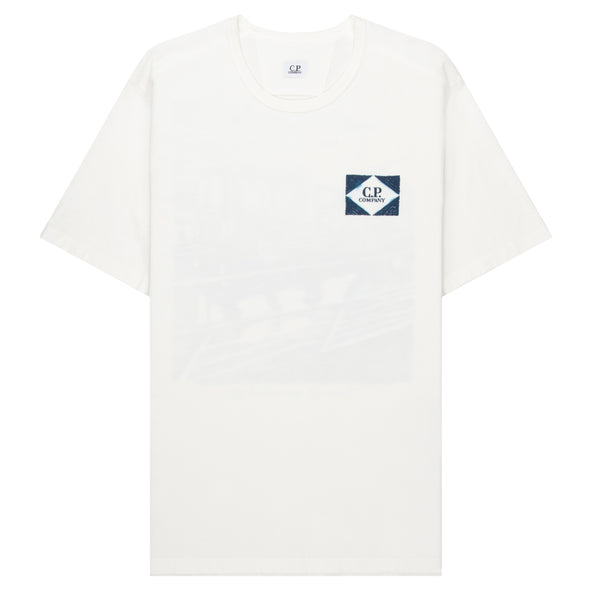 C.P. Company Gauze White/Blue Van Scenery Back Logo T-Shirt