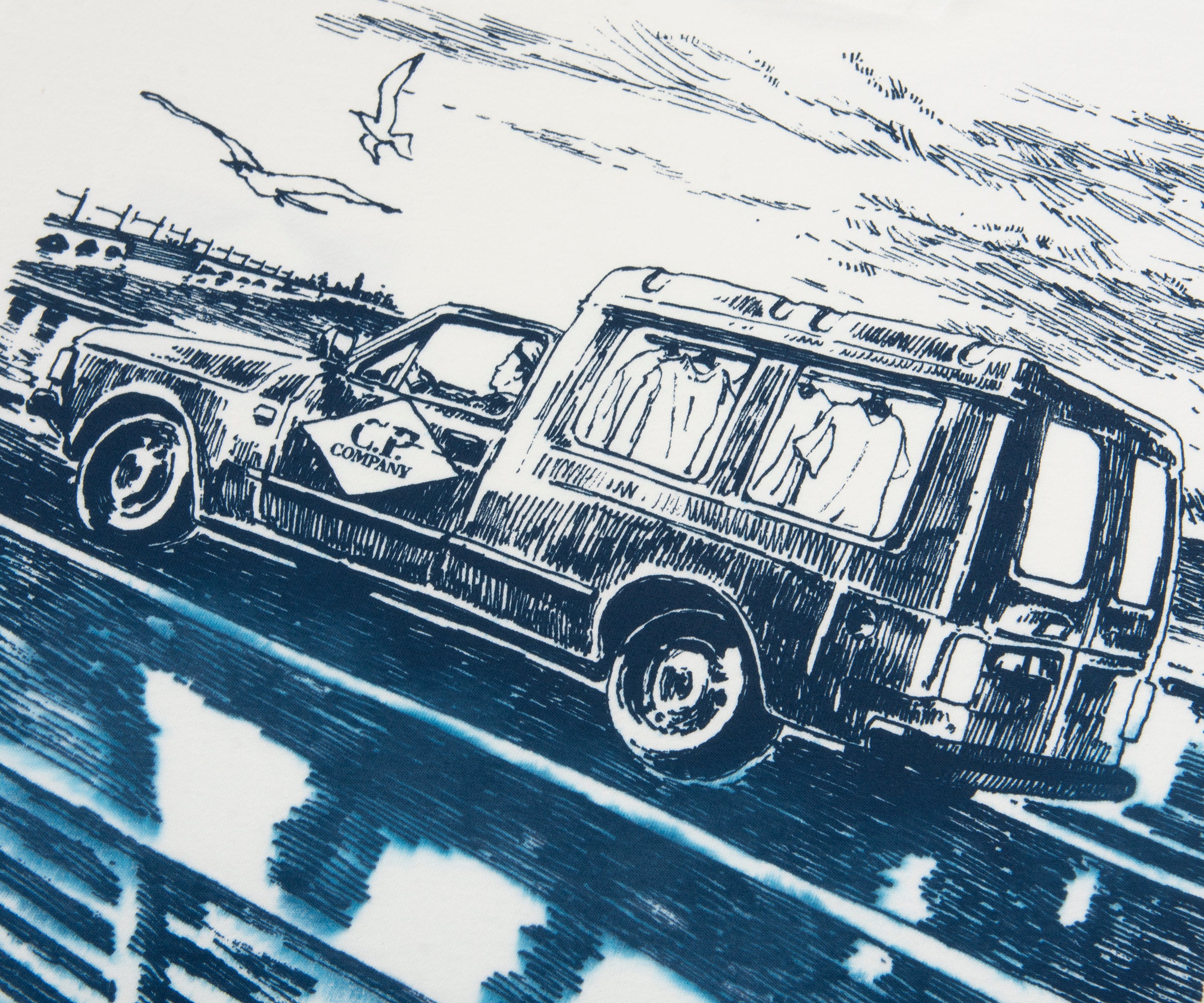 C.P. Company Gauze White/Blue Van Scenery Back Logo T-Shirt