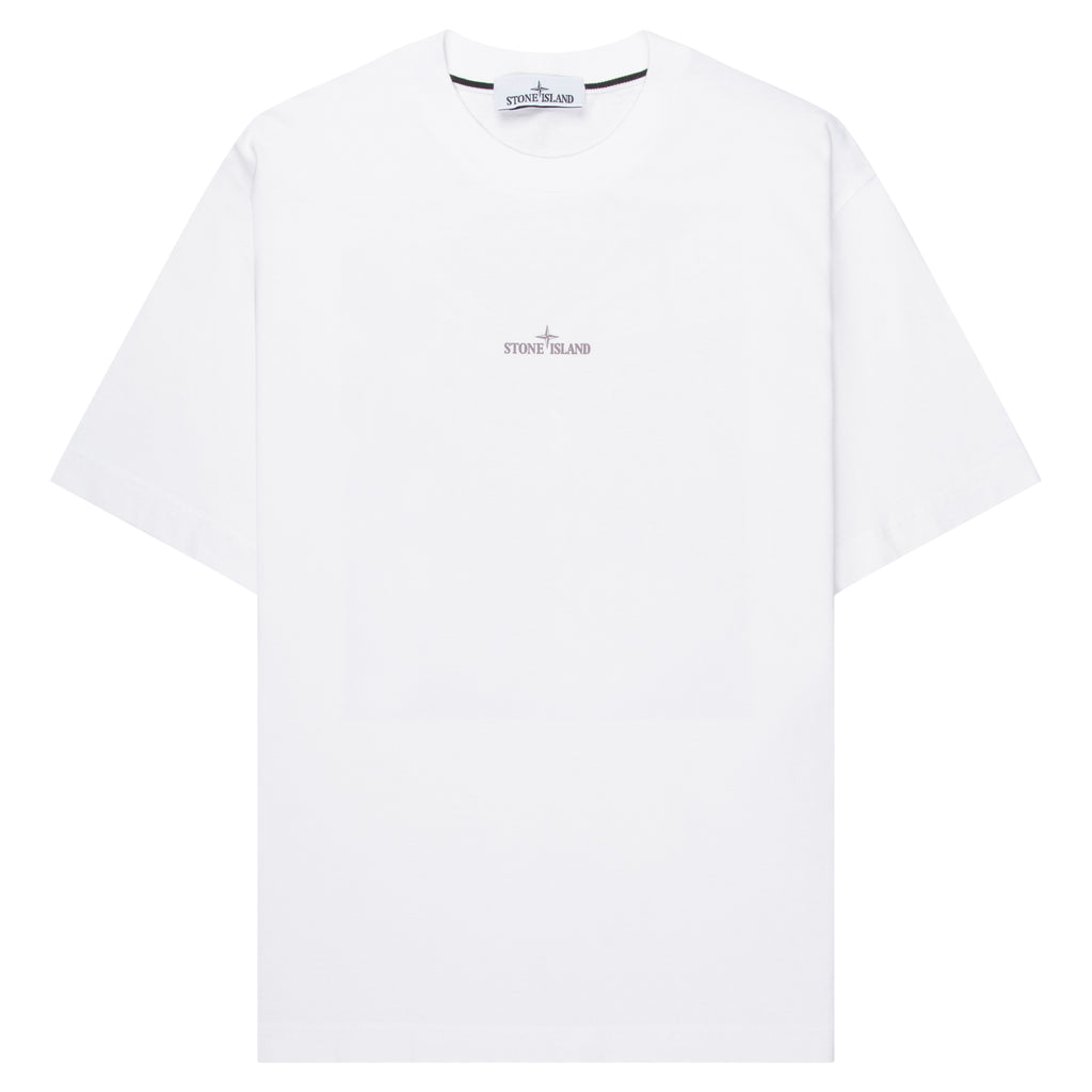 Stone Island Carlo T-shirt with a subtle front logo and a large archival print on the back featuring a 1993 photograph of Carlo Rivetti at Stone Island's colour lab in Ravarino, Italy.