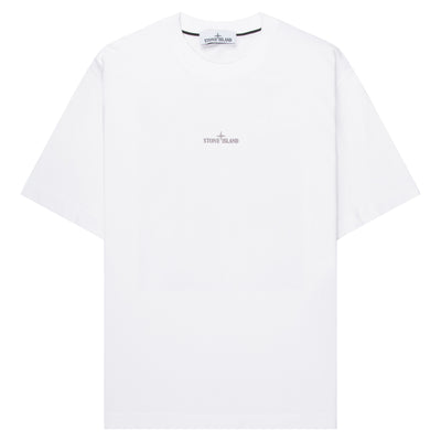 Stone Island Carlo T-shirt with a subtle front logo and a large archival print on the back featuring a 1993 photograph of Carlo Rivetti at Stone Island's colour lab in Ravarino, Italy.