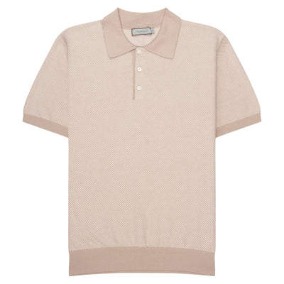 Canali presents this Italian-crafted polo shirt in beige with a distinctive honeycomb-textured knit