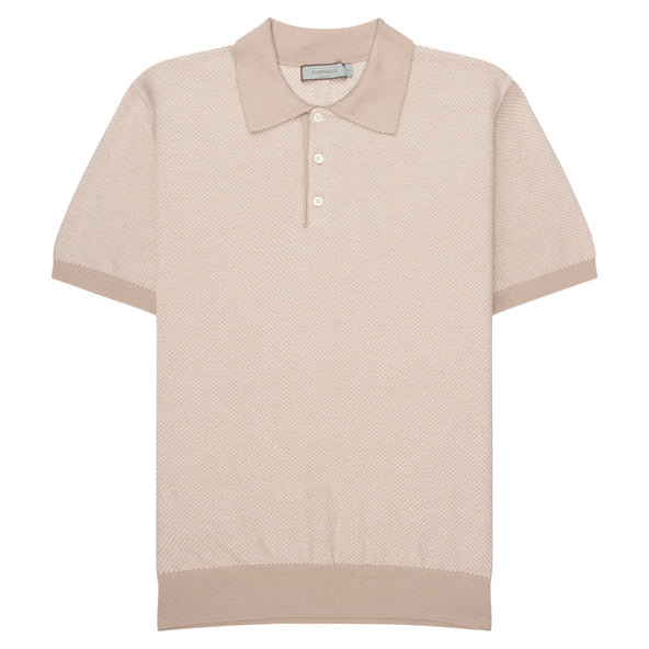Canali presents this Italian-crafted polo shirt in beige with a distinctive honeycomb-textured knit