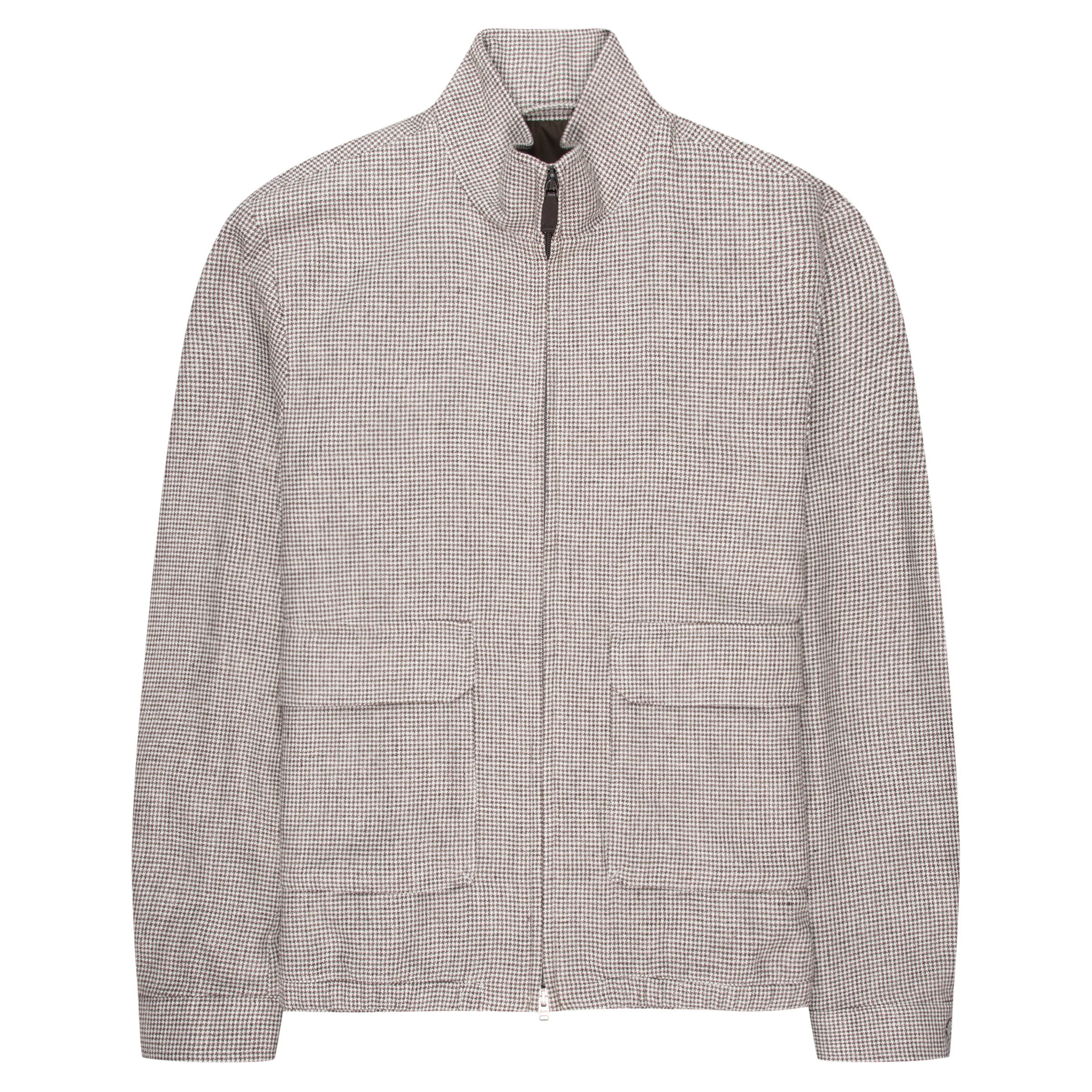 Herno Cream/Brown Puppytooth Pied De Poule Linen Blouson Jacket