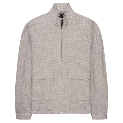 Herno Cream/Brown Puppytooth Pied De Poule Linen Blouson Jacket