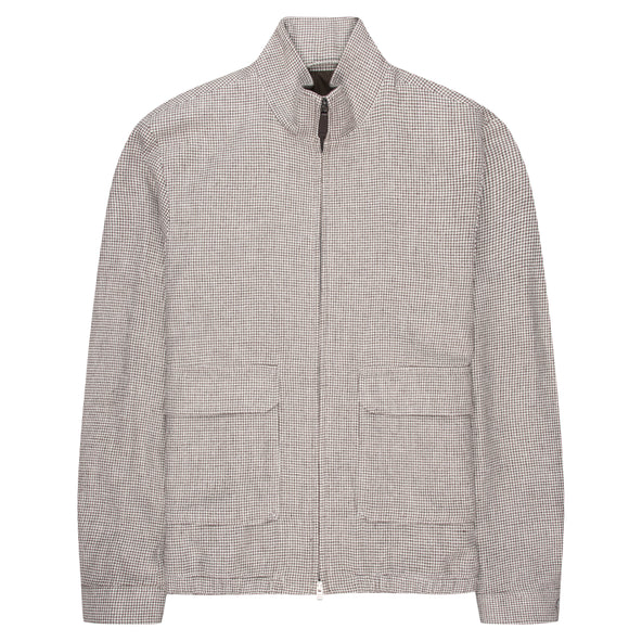 Herno Cream/Brown Puppytooth Pied De Poule Linen Blouson Jacket