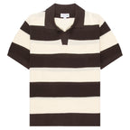 Lacoste Knit Stripe Polo in brown and cream knitted polo shirt