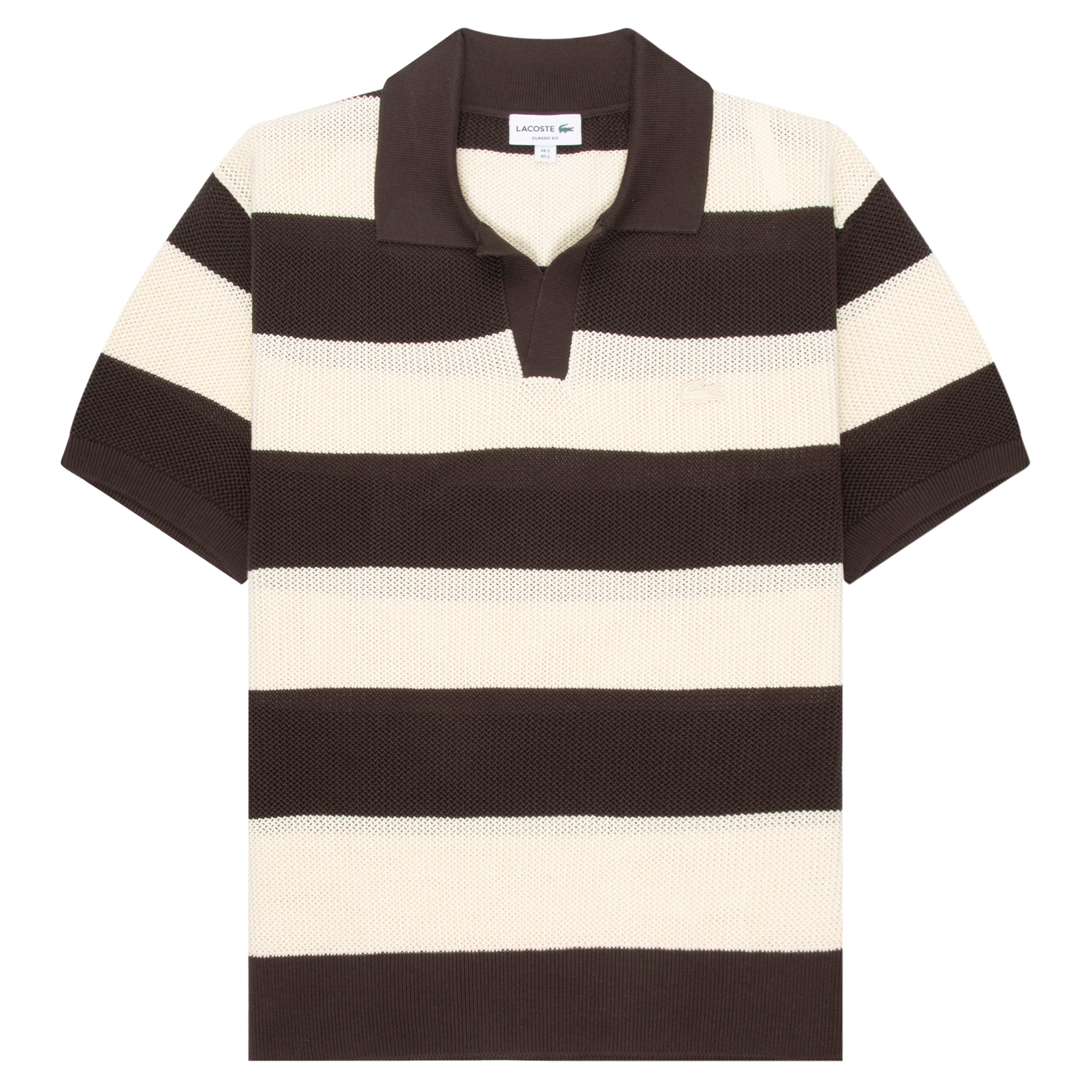Lacoste Knit Stripe Polo in brown and cream knitted polo shirt