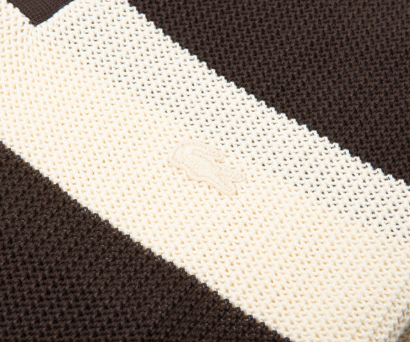 Lacoste Brown/Cream Bar Stripe Knitted Polo