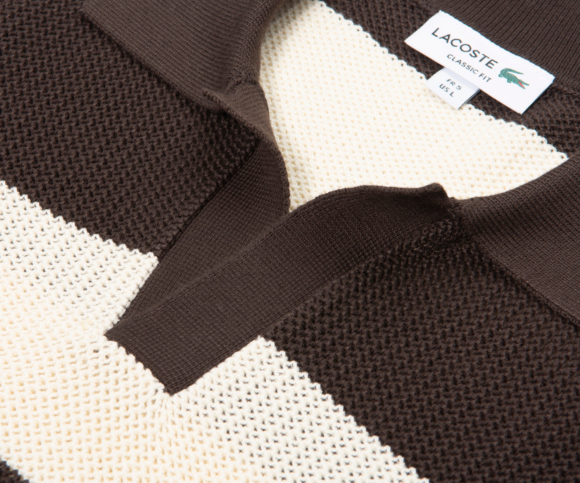 Lacoste Brown/Cream Bar Stripe Knitted Polo