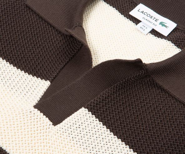 Lacoste Brown/Cream Bar Stripe Knitted Polo