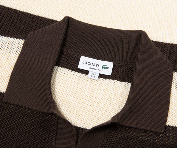 Lacoste Brown/Cream Bar Stripe Knitted Polo