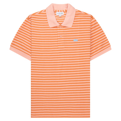 Lacoste Textured Striped Polo Shirt in Orange and Peach with brand logo on the chest