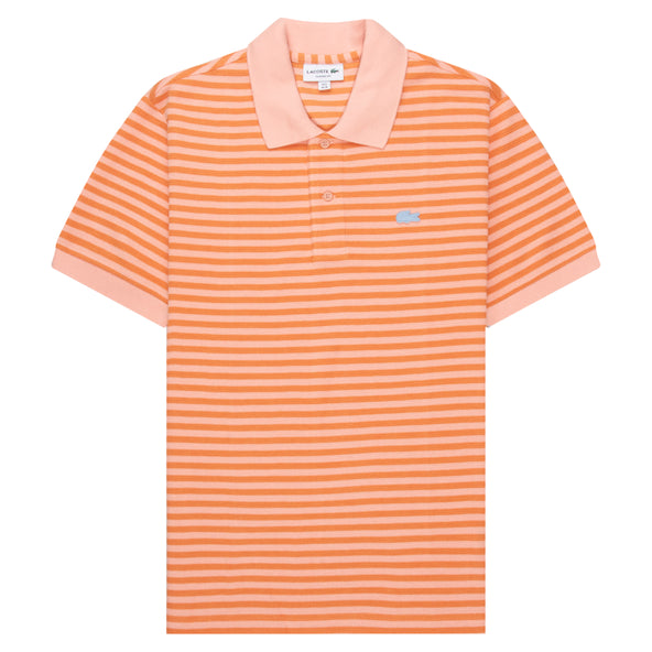 Lacoste Textured Striped Polo Shirt in Orange and Peach with brand logo on the chest