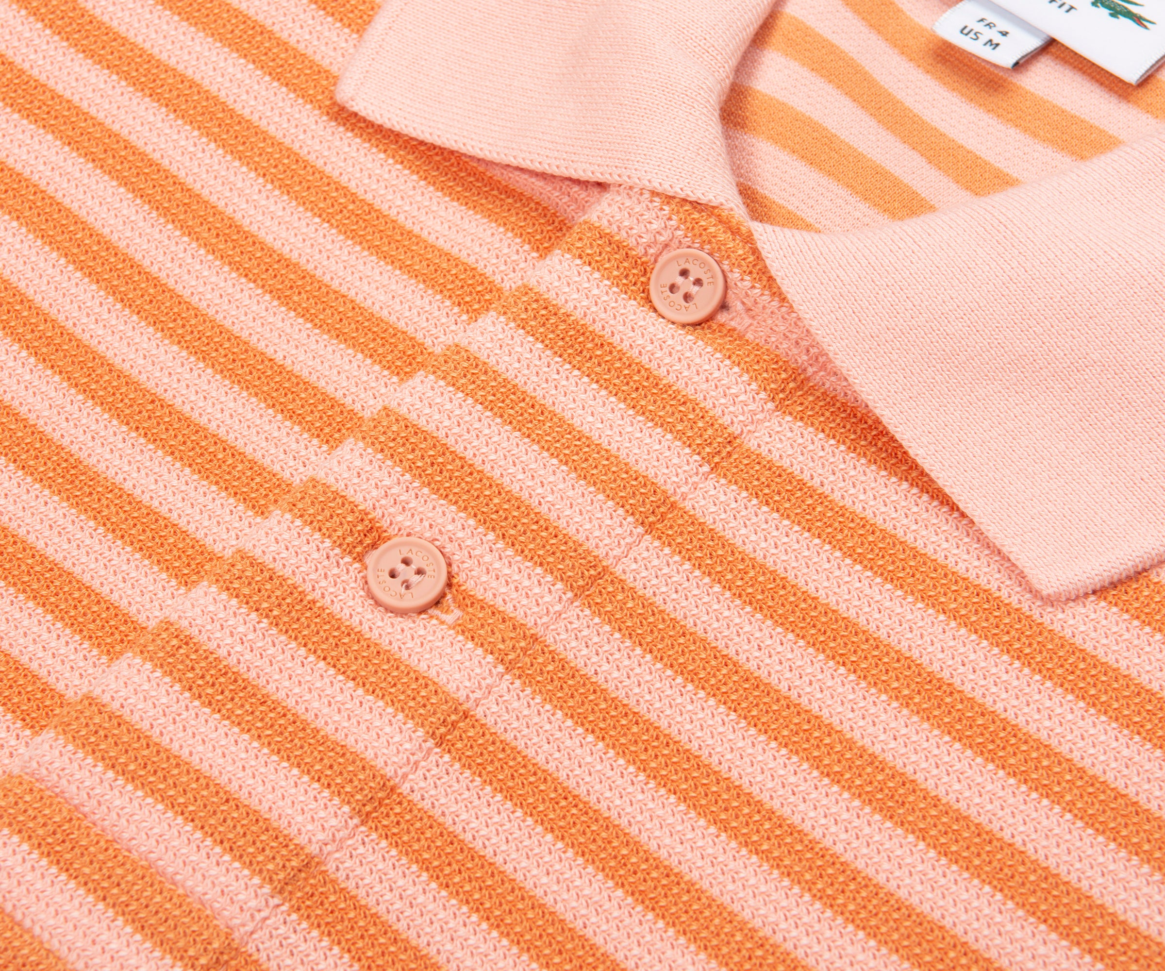 Lacoste Orange/Peach Knitted Striped Polo