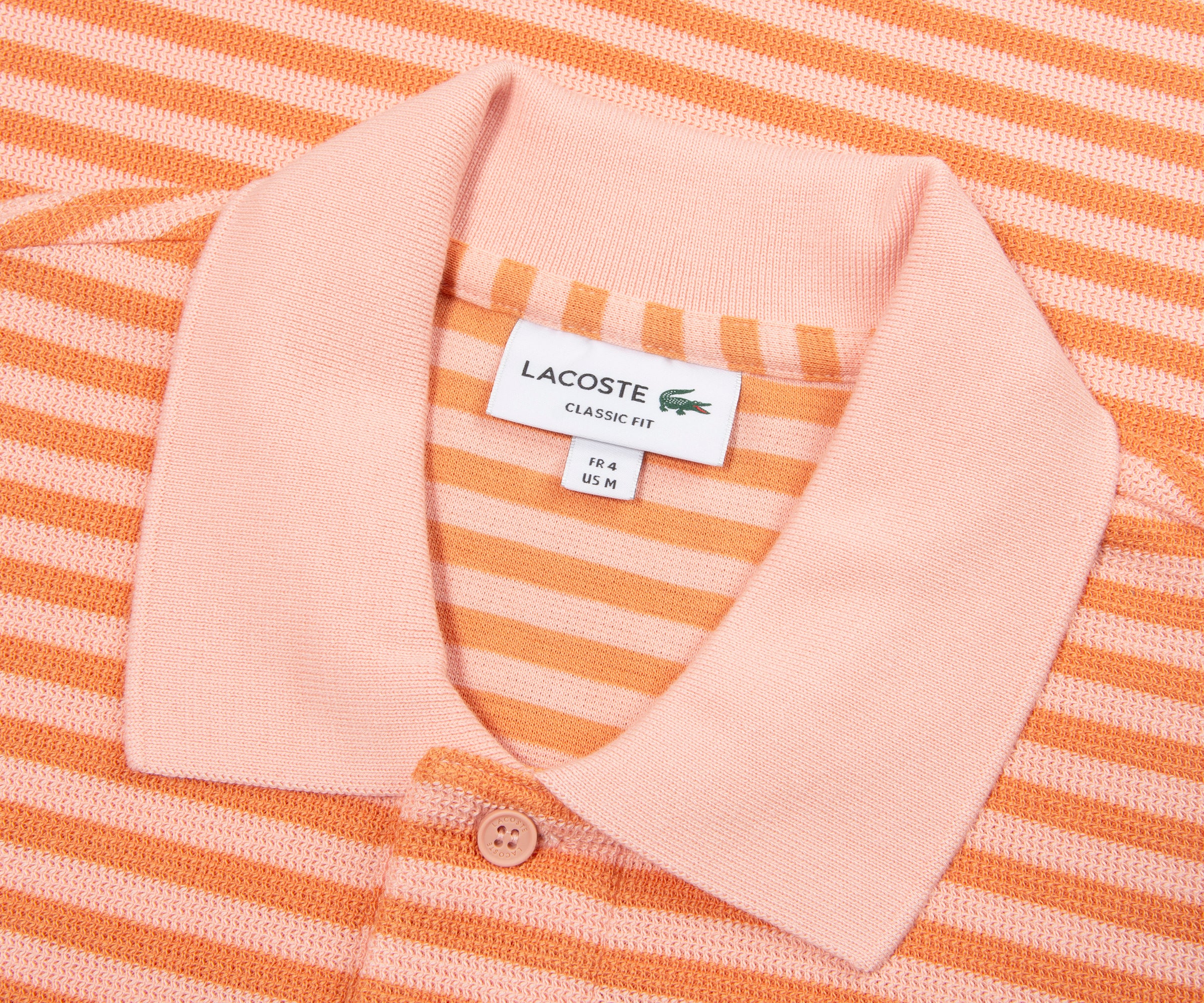 Lacoste Orange/Peach Knitted Striped Polo